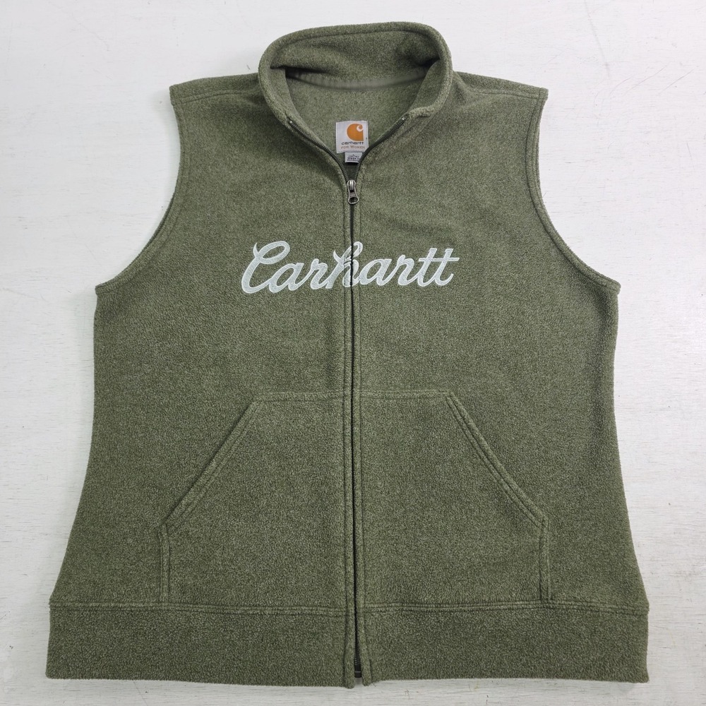 Carhartt Boyne Women's Fleece Vest Full Zip Green Pockets Polyester Sz L 12/14
